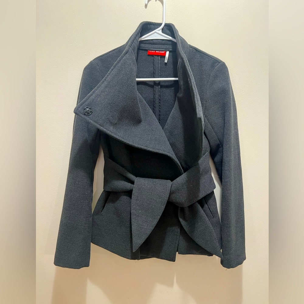 Ciao Milano Helena front wrap jacket in steel grey size extra small